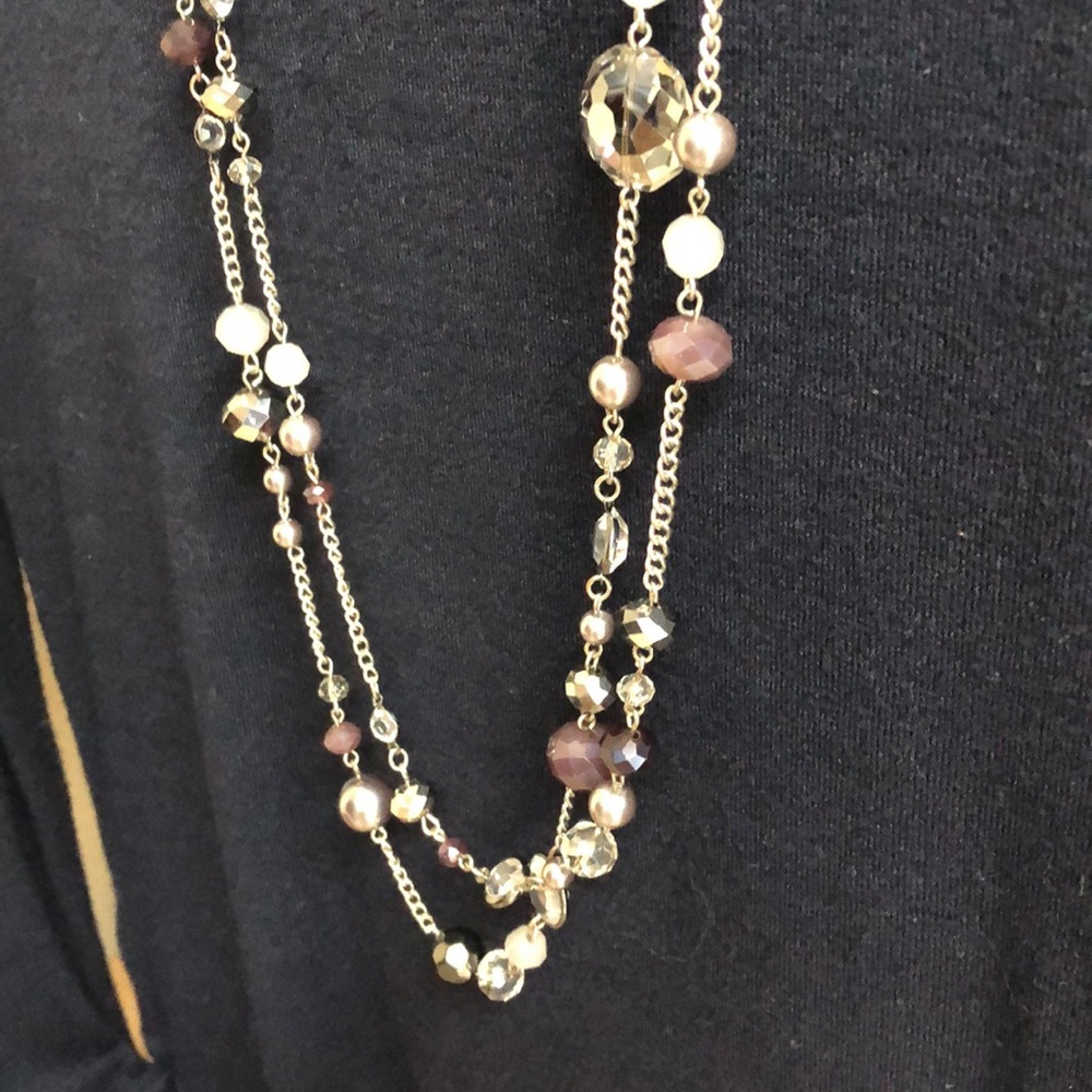 Double strand purple and silver necklace - Picture 1 of 4